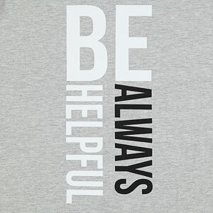 Camiseta de manga larga gris con texto estampado 