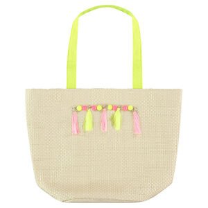Bolso efecto paja con perlitas y pompones de fantasía  Main Bolso efecto paja con perlitas y pompones de fantasía