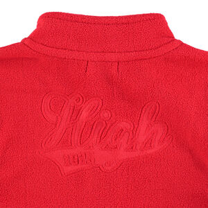 Chaqueta polar roja con cremallera e inscripción en relieve por detrás 