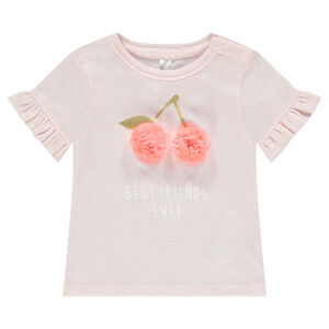 Camiseta de manga corta con volantes y estampado de fantasía por delante 