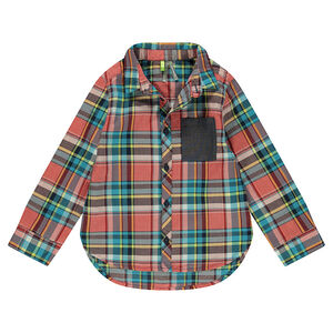 Camisa de algodón de fantasía con cuadros y bolsillo 