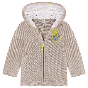 Chaqueta con capucha de punto con parches de animales 