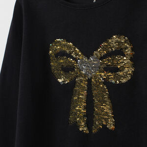T-shirt manches longues à noeud en sequins argentés pour enfant fille 