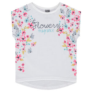 Camiseta de manga corta con forma cuadrada y estampado por delante 