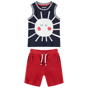 Conjunto con camiseta con sol estampado y bermudas de toalla 
