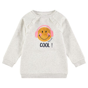 Sudadera de felpa jaspeada con parche de ©Smiley de borreguillo  Main Sudadera de felpa jaspeada con parche de ©Smiley de borreguillo