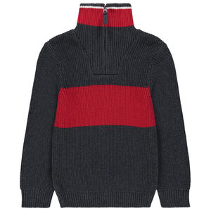 Pull en maille épaisse côtelée et bandes contrastées 