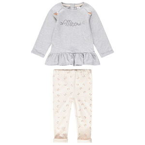 Chándal de felpa con sudadera con volante y pantalón estampado 