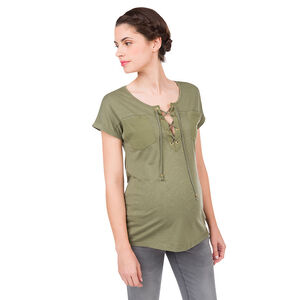 Camiseta premamá caqui con cuello de fantasía 