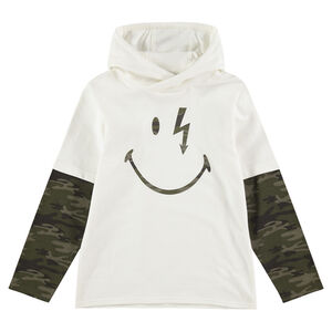 Camiseta de manga larga con capucha con efecto 2 en 1 y estampado de ©Smiley  