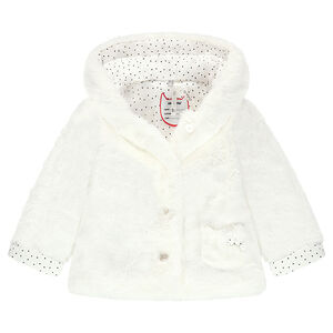 Chaqueta de borreguito con capucha y forro de punto con estampado all-over 