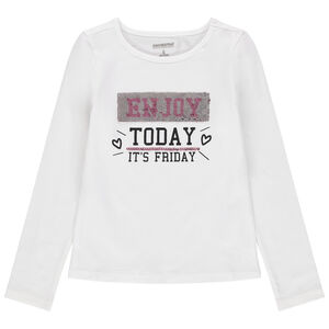 T-shirt manches longues avec motif printé et sequins magiques 