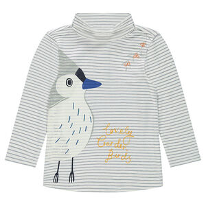 Camiseta interior con cuello enrollado con estampado de pájaro 