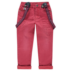 Pantalón de algodón de efecto teñido y arrugado con tirantes de rayas desmontables 