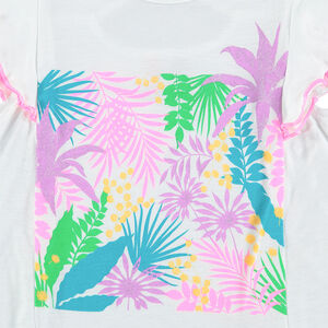 Camiseta de manga corta con volantes y estampado floral brillante  Main Camiseta de manga corta con volantes y estampado floral brillante
