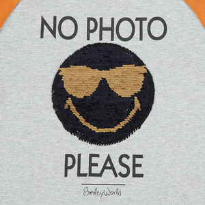 Camiseta de manga larga de punto bicolor con ©Smiley de lentejuelas mágicas 