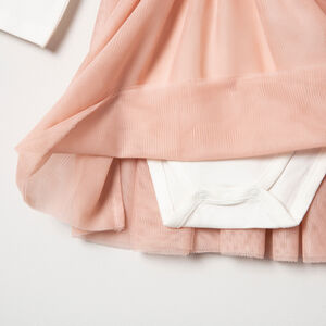 Vestido de punto con efecto 2 en 1 y estampado de conejo con tul elástico plateado 