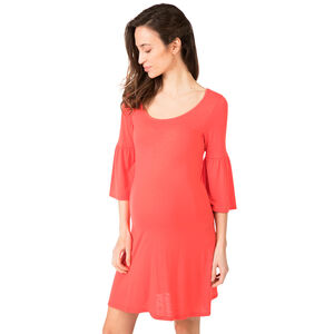 Vestido de premamá liso con mangas 3/4 con volantes 