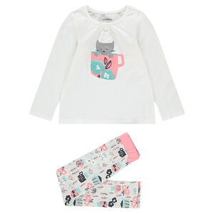 Pijama de punto con gatito estampado  