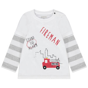 Camiseta de manga larga con efecto 2 en 1 y estampado de camión de bomberos 