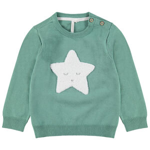 Jersey de punto con motivo de fantasía por delante y abertura en el hombro 