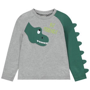 Camiseta de manga larga motivo dinosaurio con cresta en relieve  
