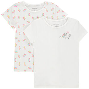 Juego de 2 camisetas de algodón y estampado de unicornios y arcoíris  Main Juego de 2 camisetas de algodón y estampado de unicornios y arcoíris