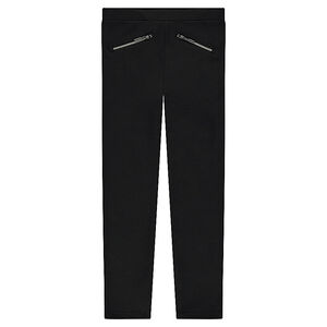 Jeggings de milano liso con bolsillos de cremallera y bandas laterales 