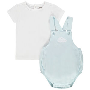 Conjunto camiseta mangas cortas y Peto azul en algodon bio 