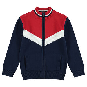 Júnior - Chaqueta de punto con cremallera con amplias bandas de jacquard de estilo vintage 