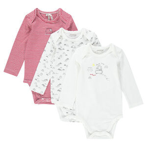 Lote de 3 bodies manga larga de tejido de punto con rayas/liso con estampado 