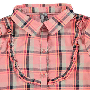 Camisa de manga larga de cuadros con abertura con volantes 