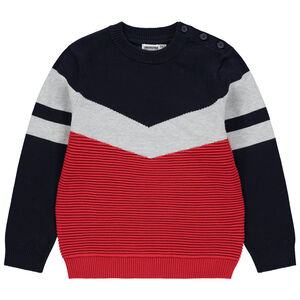 Pull en tricot à bandes et jeux de mailles 