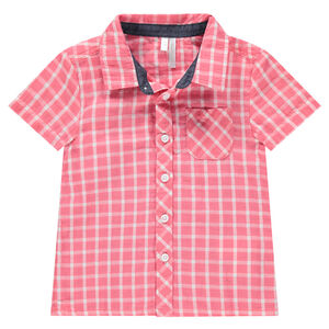 Camisa de manga corta de cuadros que contrastan con bolsillo 