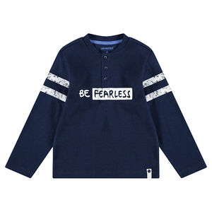 Camiseta de manga larga de punto de nido de abeja y bandas estampadas 