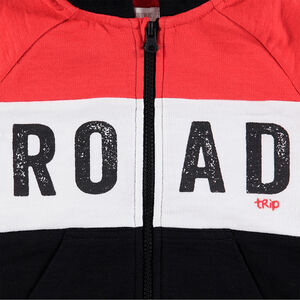 Chaqueta de felpa tricolor con mensaje estampado 