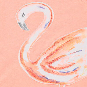 Camiseta de punto con tirantes con volantes y flamenco rosa 