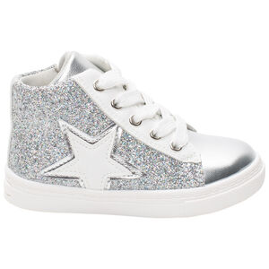 Bottillons argentés pailletés à lacets et zip 