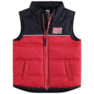 Anorak acolchado bicolor sin mangas con parche de bandera  