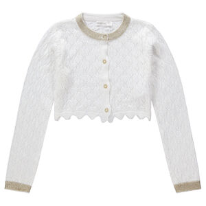 Chaqueta de fiesta corta de punto calado con detalles dorados 