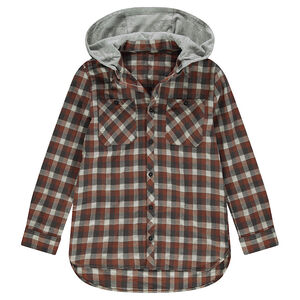 Júnior - Camisa de manga larga a cuadros de franela y con capucha 