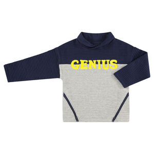 Sudadera de felpa otomana con palabra estampada de fantasía y cremallera al biés 