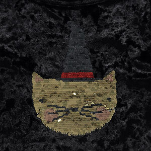 Vestido bimaterial especial Halloween con estampado de gato con lentejuelas mágicas 