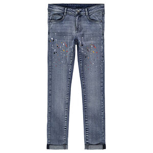 Júnior - Vaqueros con efecto slim y manchas de pintura estampadas  