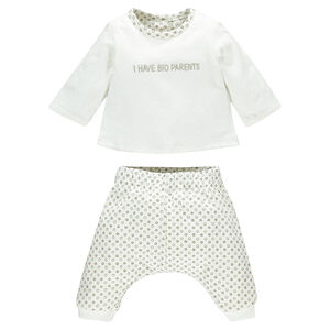 Conjunto de nacimiento camiseta pantalón harem reversible de algodón bio 