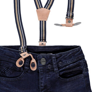Jean effet used slim à bretelles amovibles 