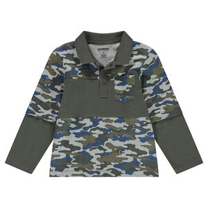 Polo de efecto 2 en 1 con estampado militar y bolsillo 