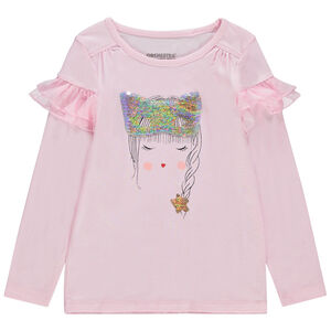 Camiseta de manga larga de punto con volantes de tul y máscara de lentejuelas  Main Camiseta de manga larga de punto con volantes de tul y máscara de lentejuelas