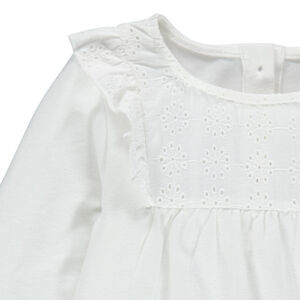 T-shirt manches longues à broderie anglaise et volants  Main T-shirt manches longues à broderie anglaise et volants