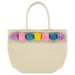 Bolso de mano de paja con pompones de colores  Main Bolso de mano de paja con pompones de colores